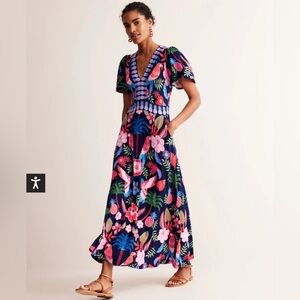 chinese dress ladies Ellie Flutter Maxi Tea Dress-Blue, Decorative Dandelion
